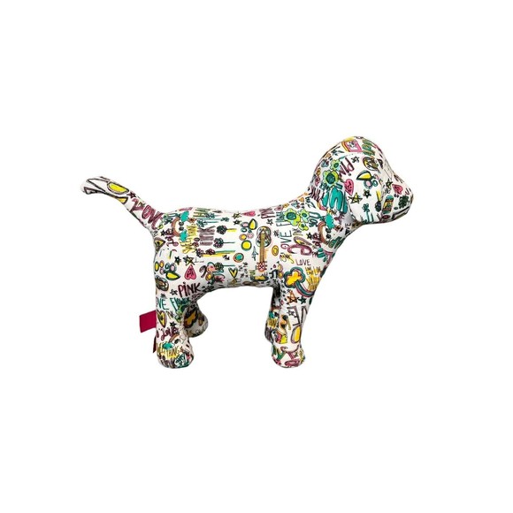 Victoria's Secret PINK Multi Color Plush Grafitti Dog 8.5 x 6 - Picture 3 of 3